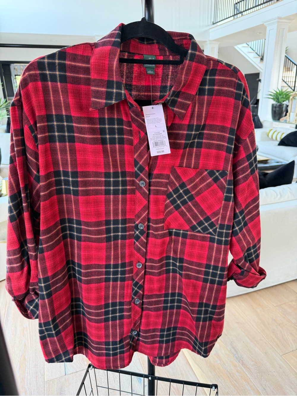 wild fable Red and Black Plaid Button-Down Shirt